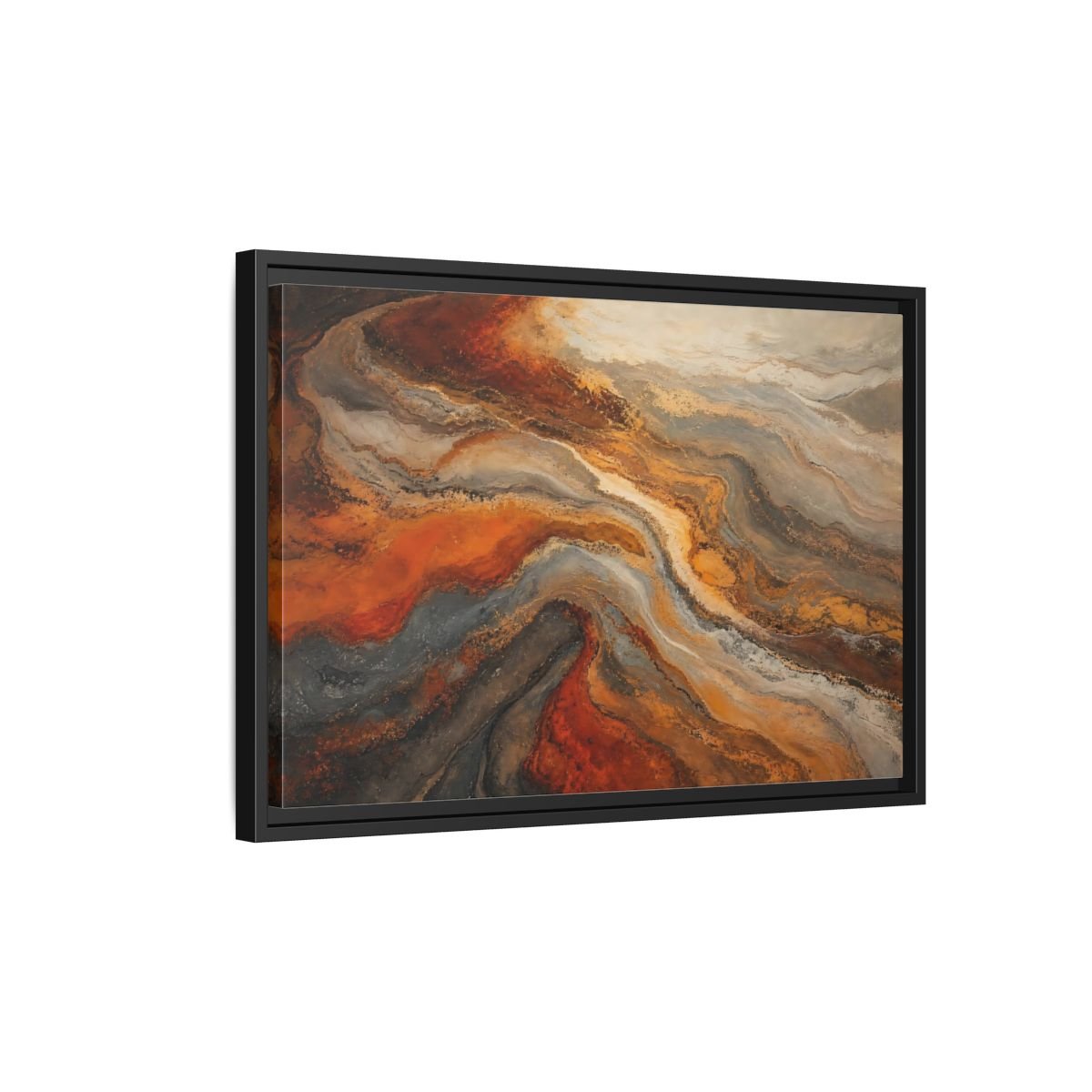 Abstract Fluid Orange And Grey Framed Canvas Print – Living Room, Above Couch, Brown - YesArtYes