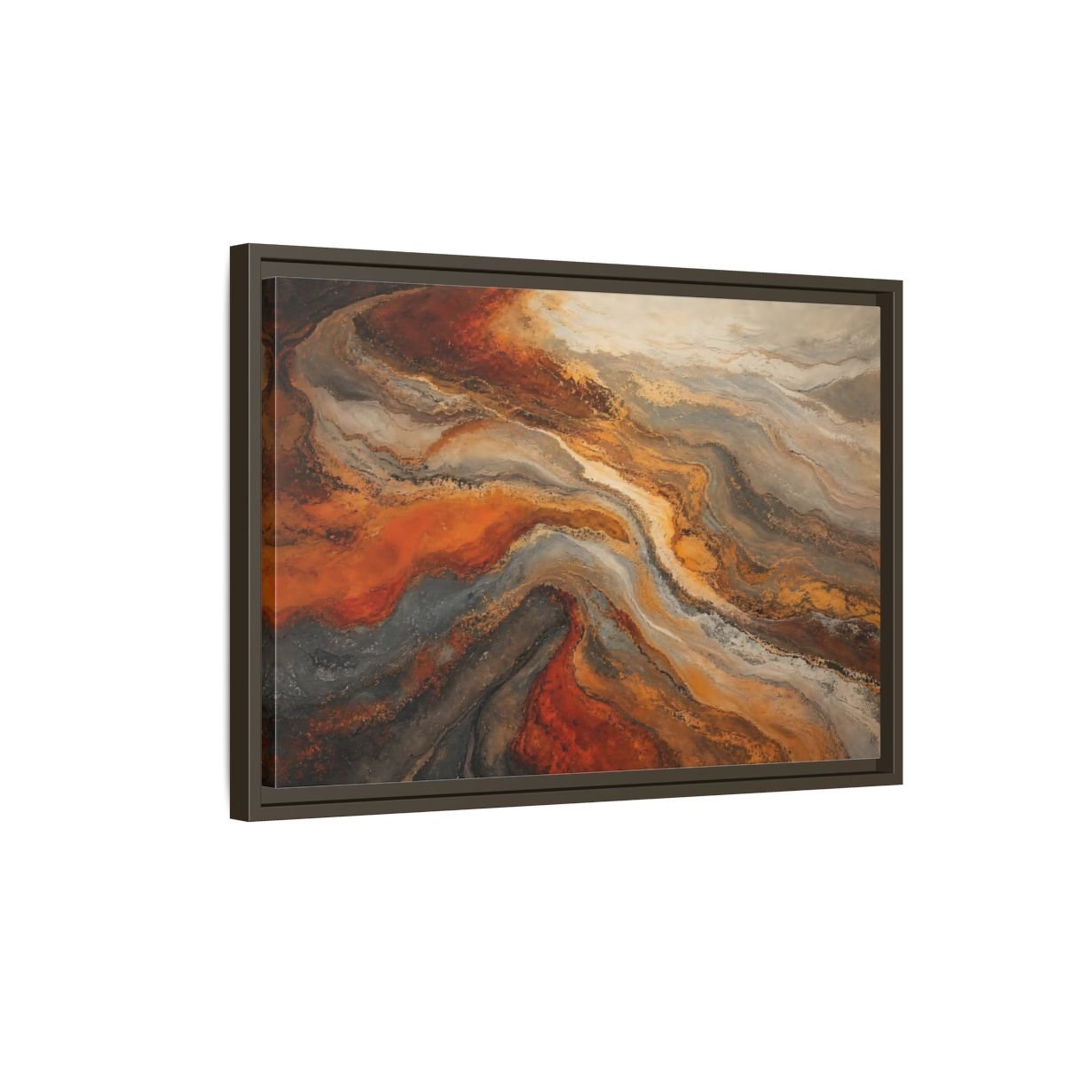 Abstract Fluid Orange And Grey Framed Canvas Print – Living Room, Above Couch, Brown - YesArtYes