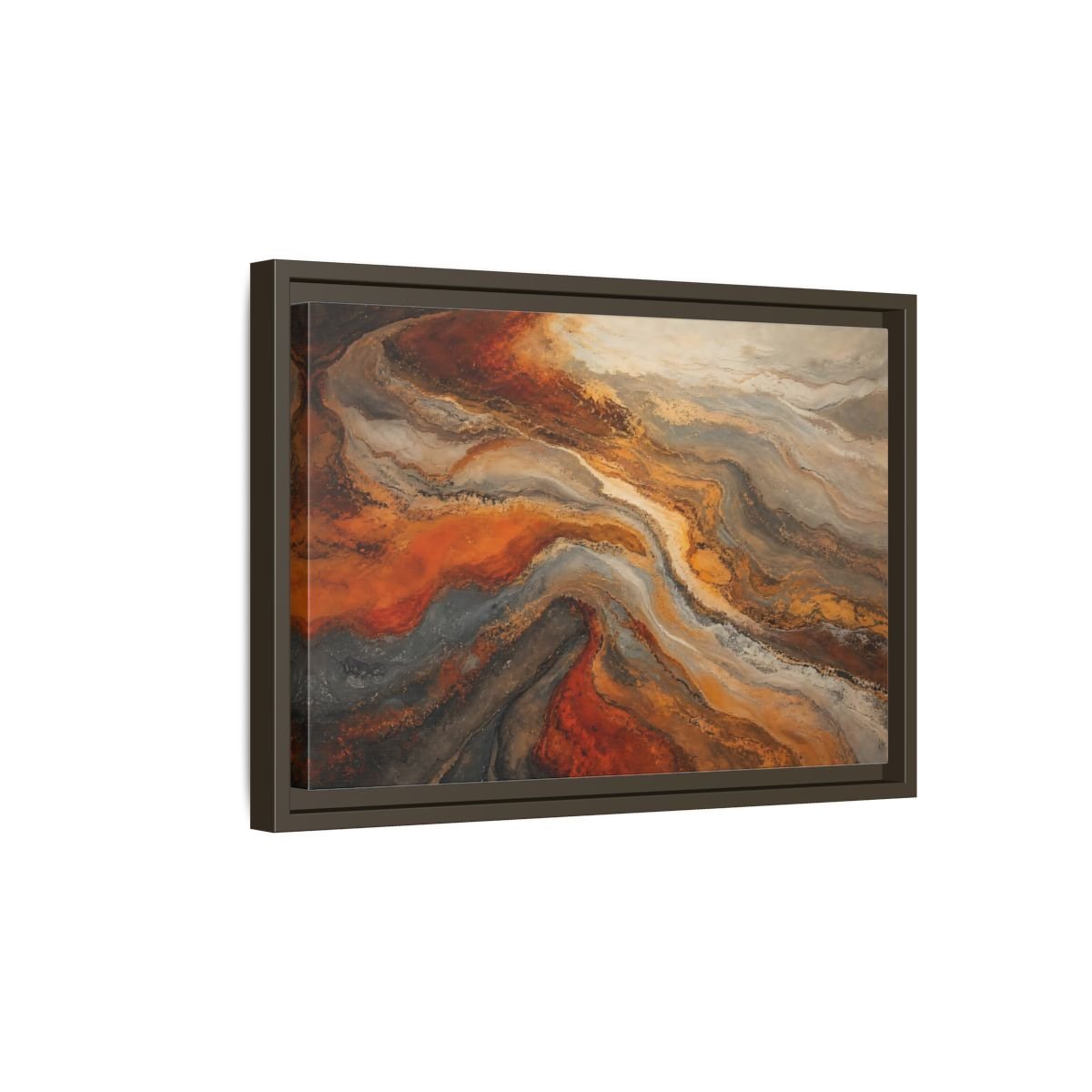 Abstract Fluid Orange And Grey Framed Canvas Print – Living Room, Above Couch, Brown - YesArtYes