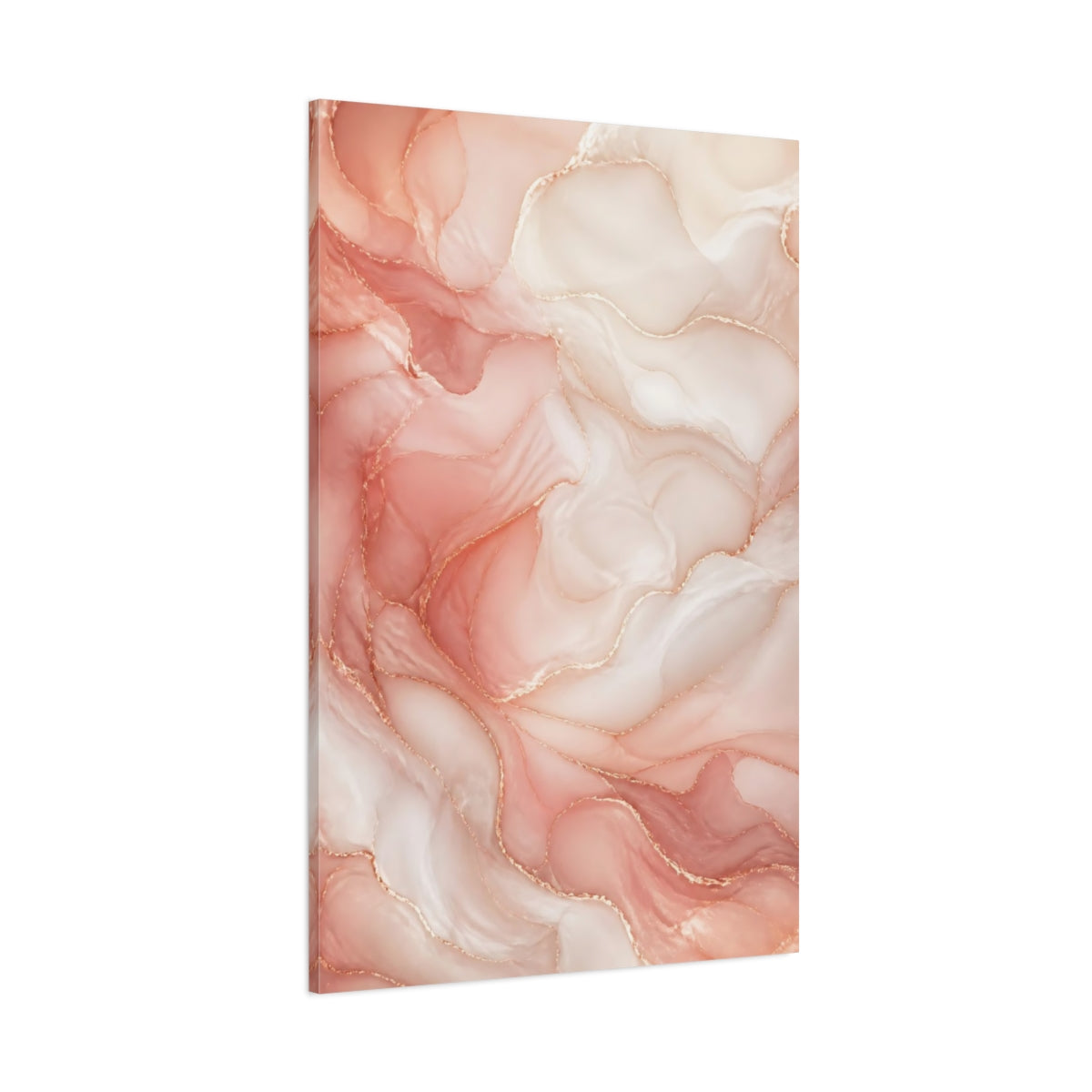 Side Mockup 1. Abstract Fluid Abstract Pink And Gold Abstract shown as stretched canvas wall art