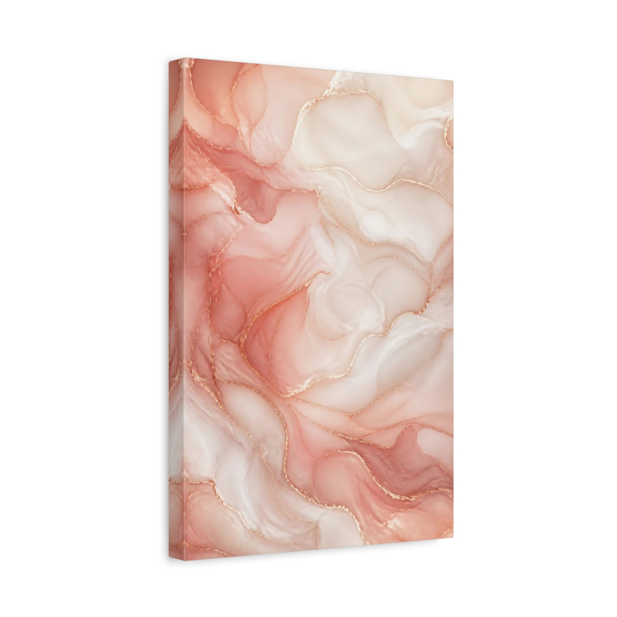 Side Mockup 4. Abstract Fluid Abstract Pink And Gold Abstract shown as stretched canvas wall art