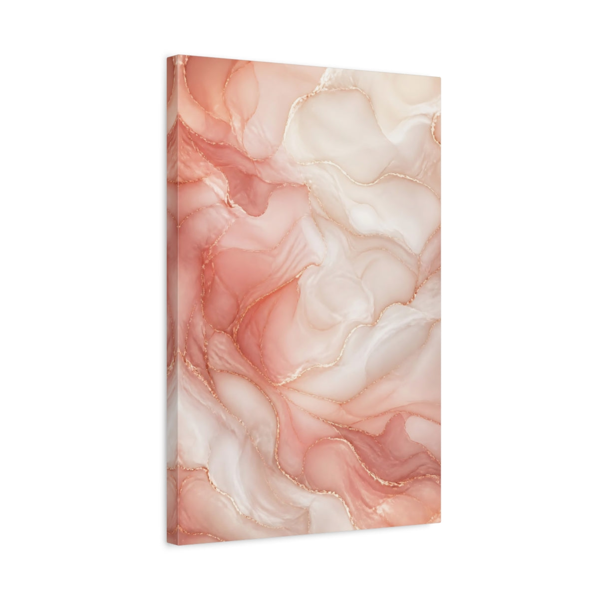 Side Mockup 3. Abstract Fluid Abstract Pink And Gold Abstract shown as stretched canvas wall art