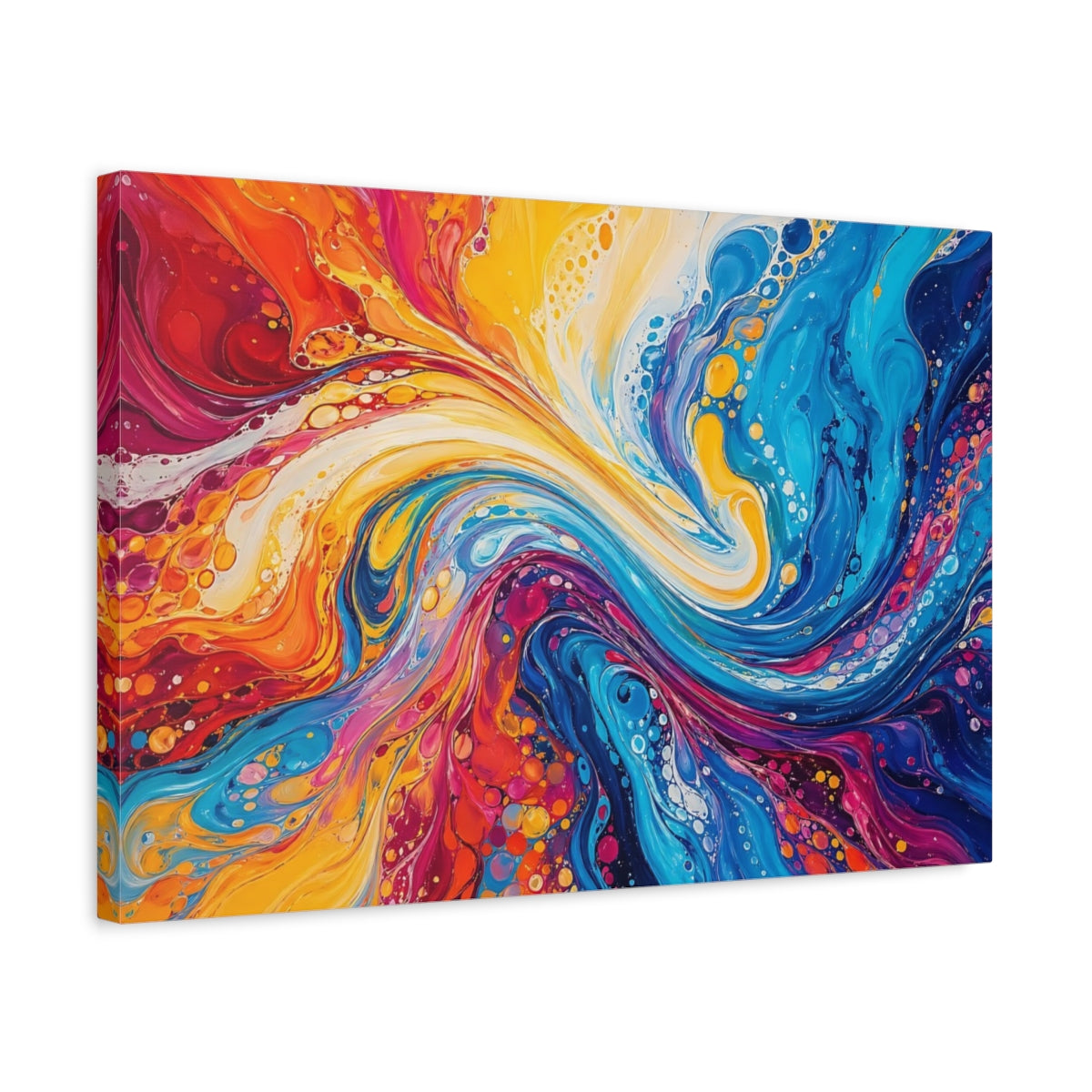Side Mockup 3. Abstract Fluid Swirl Vibrant Fluid Art shown as stretched canvas wall art