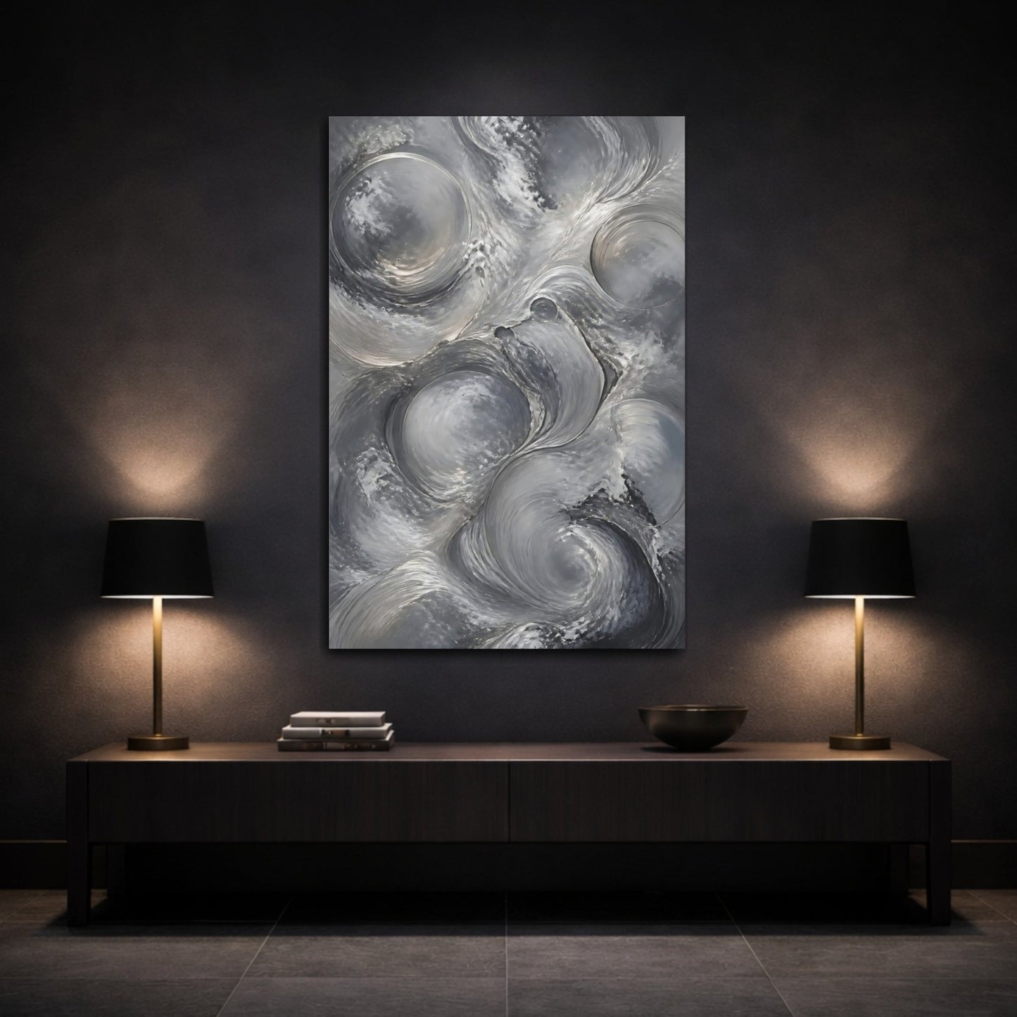 Abstract Fluid Swirls Gray Canvas Print – Living Room, Large Wall - YesArtYes