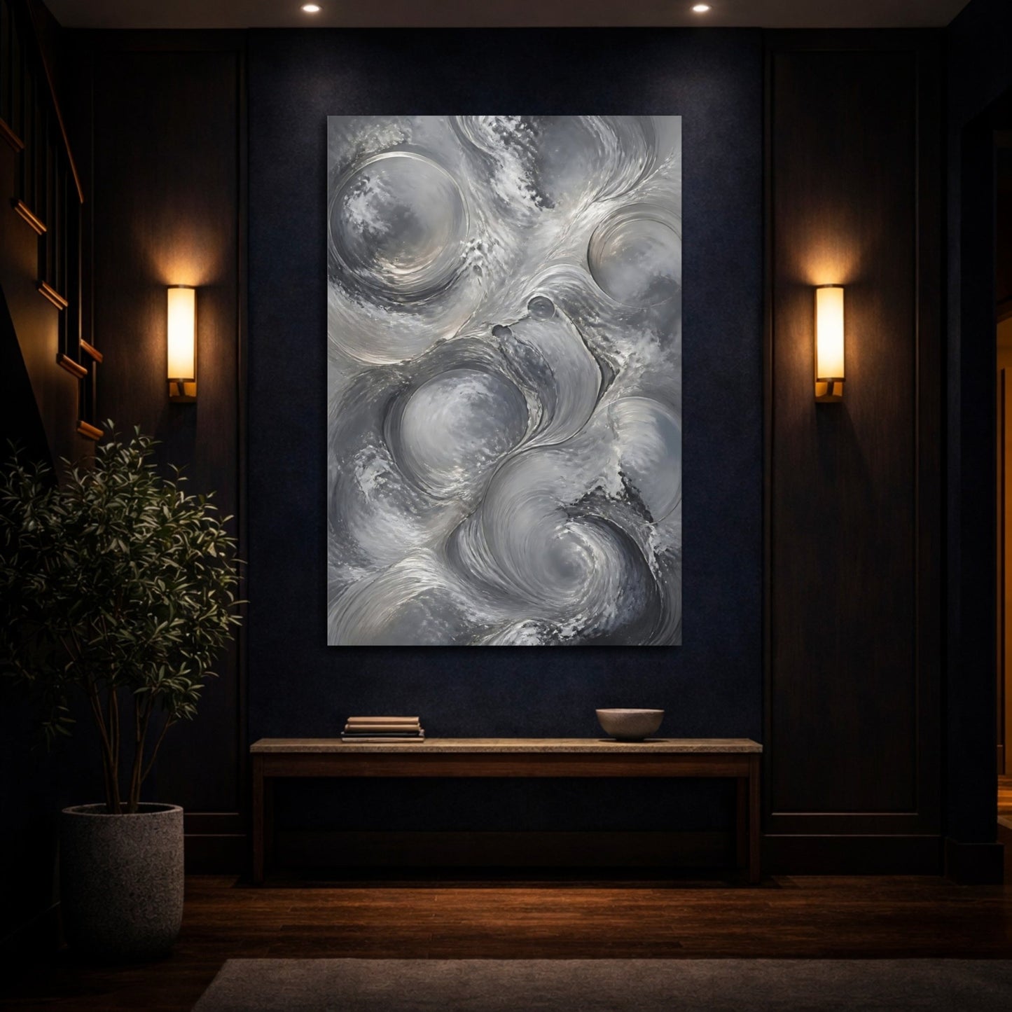 Abstract Fluid Swirls Gray Canvas Print – Living Room, Large Wall - YesArtYes