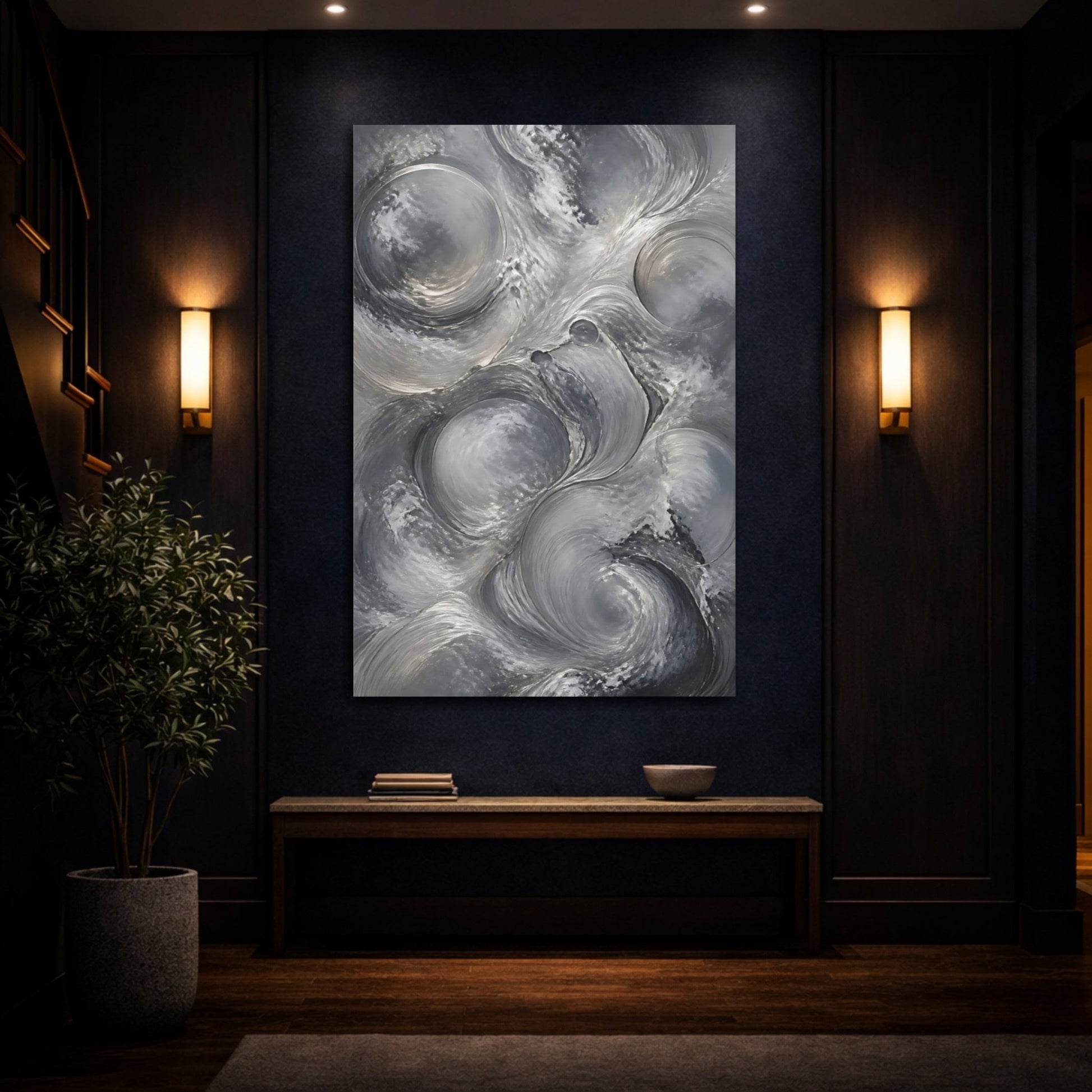 Abstract Fluid Swirls Gray Canvas Print – Living Room, Large Wall - YesArtYes
