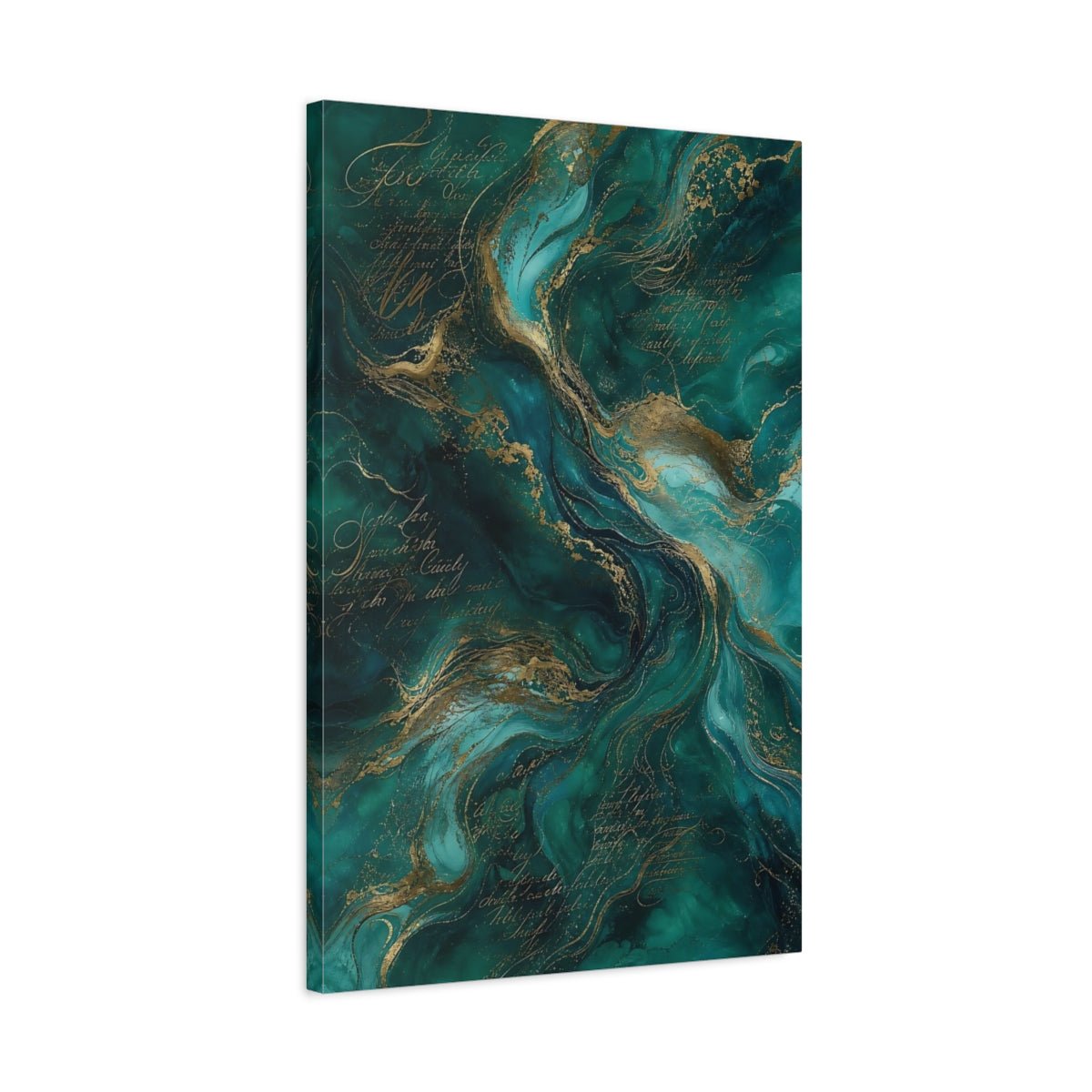 Abstract Fluid Swirls Teal Gold Canvas Print – Living Room, Above Fireplace, - YesArtYes