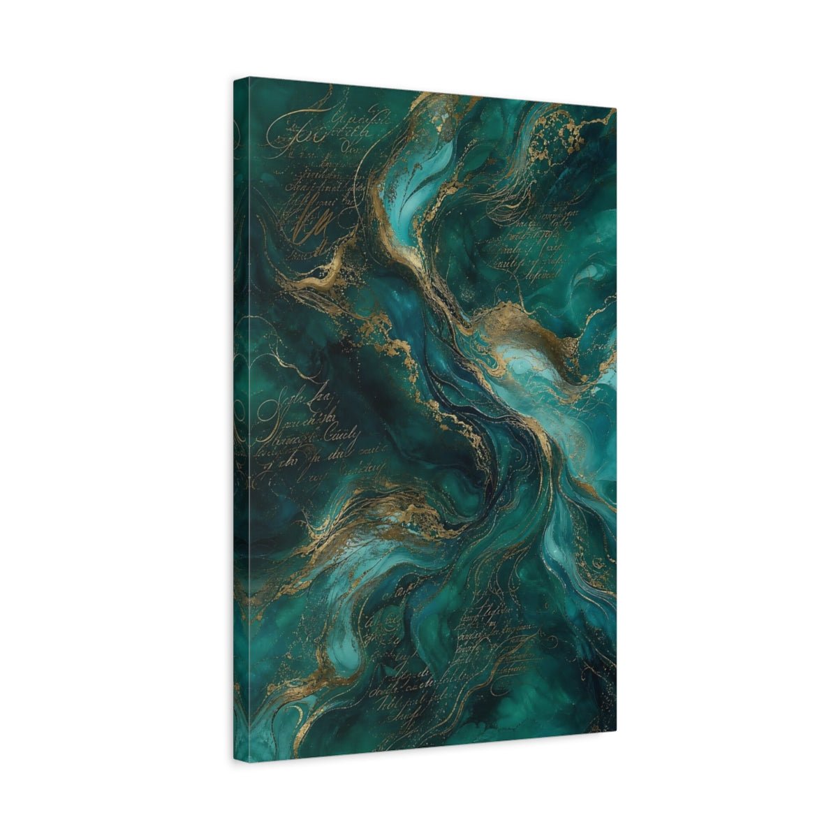 Abstract Fluid Swirls Teal Gold Canvas Print – Living Room, Above Fireplace, - YesArtYes