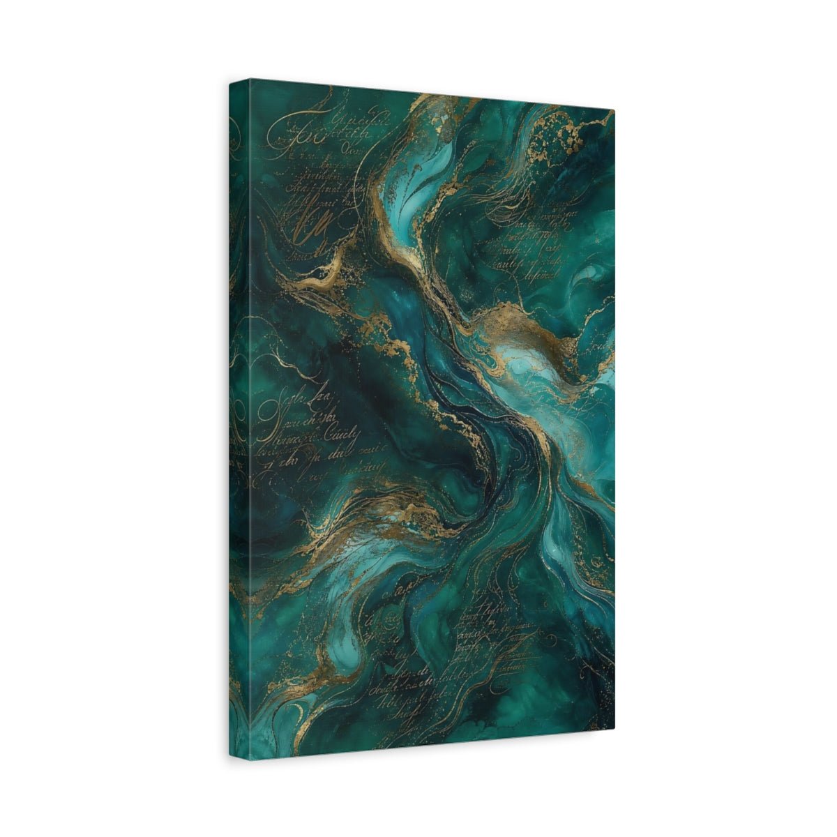 Abstract Fluid Swirls Teal Gold Canvas Print – Living Room, Above Fireplace, - YesArtYes
