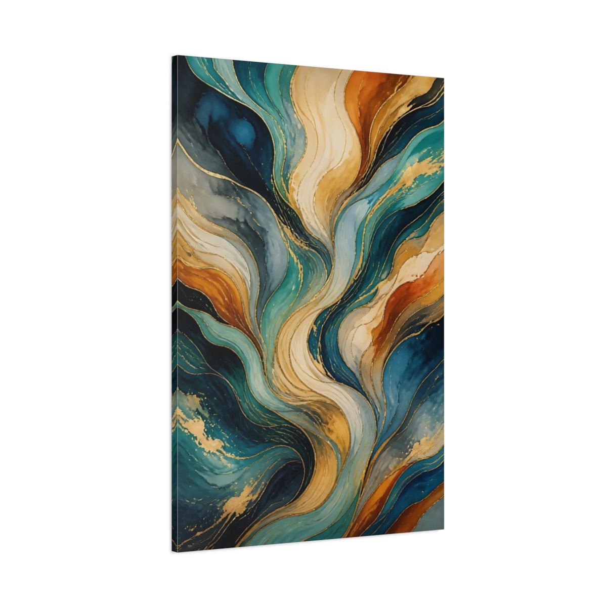Abstract Fluid Teal Gold Canvas Print – Living Room, Above Console Table, Multicolor - YesArtYes