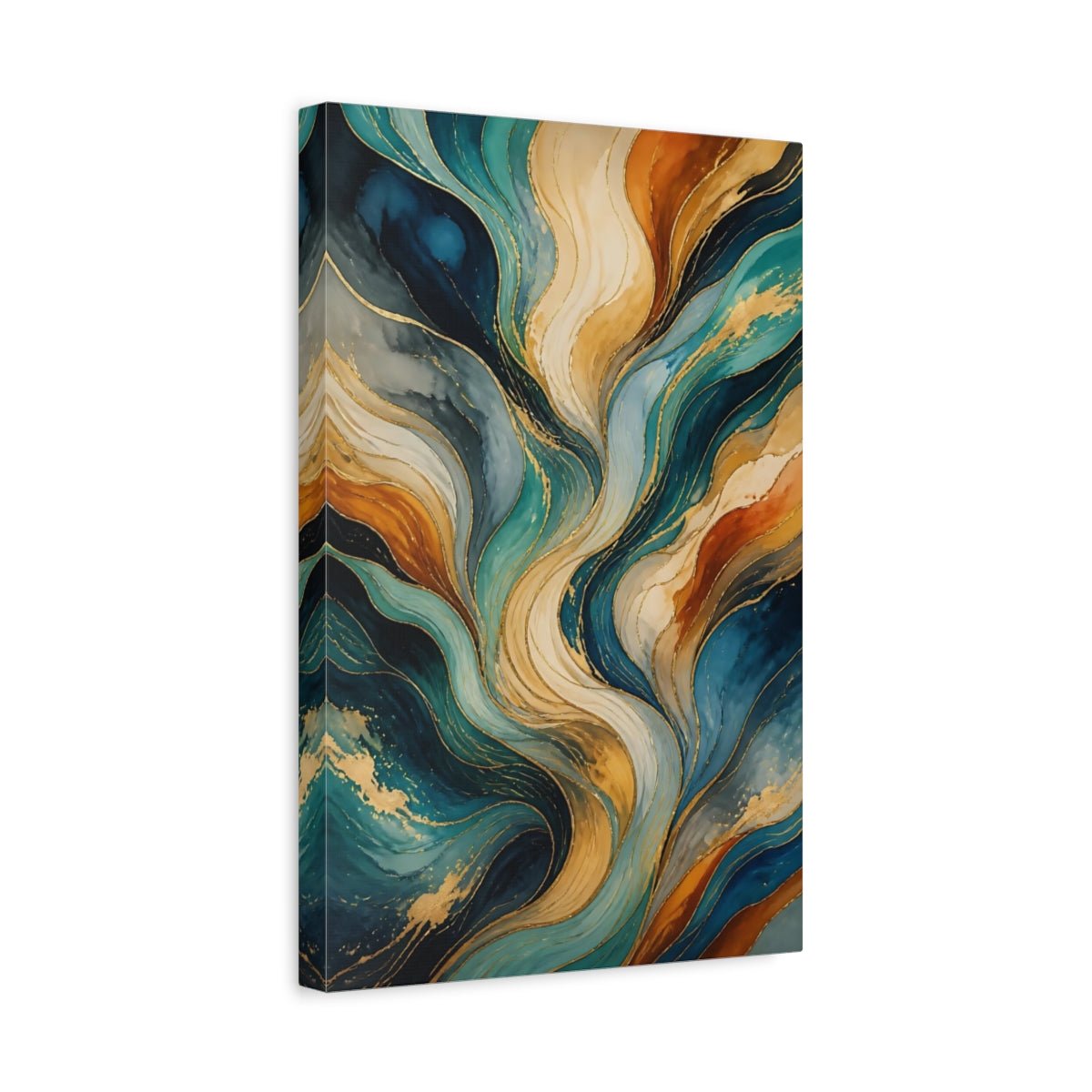 Abstract Fluid Teal Gold Canvas Print – Living Room, Above Console Table, Multicolor - YesArtYes