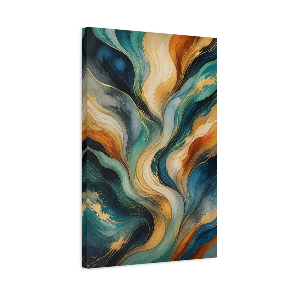 Abstract Fluid Teal Gold Canvas Print – Living Room, Above Console Table, Multicolor - YesArtYes