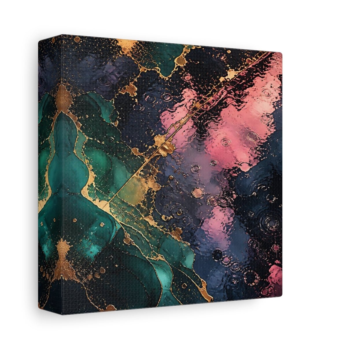 Abstract Fluid Teal Pink Gold Canvas Print – Living Room, Above Console Table - YesArtYes
