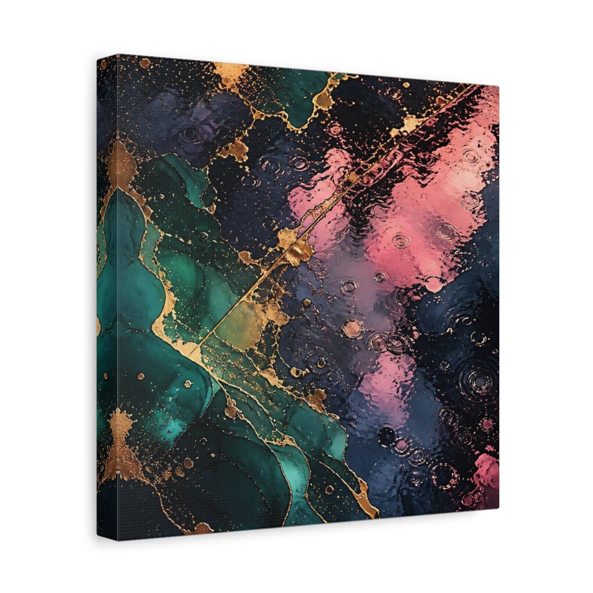Abstract Fluid Teal Pink Gold Canvas Print – Living Room, Above Console Table - YesArtYes