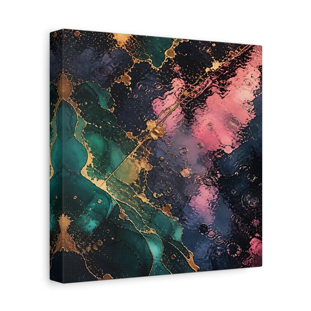 Abstract Fluid Teal Pink Gold Canvas Print – Living Room, Above Console Table - YesArtYes