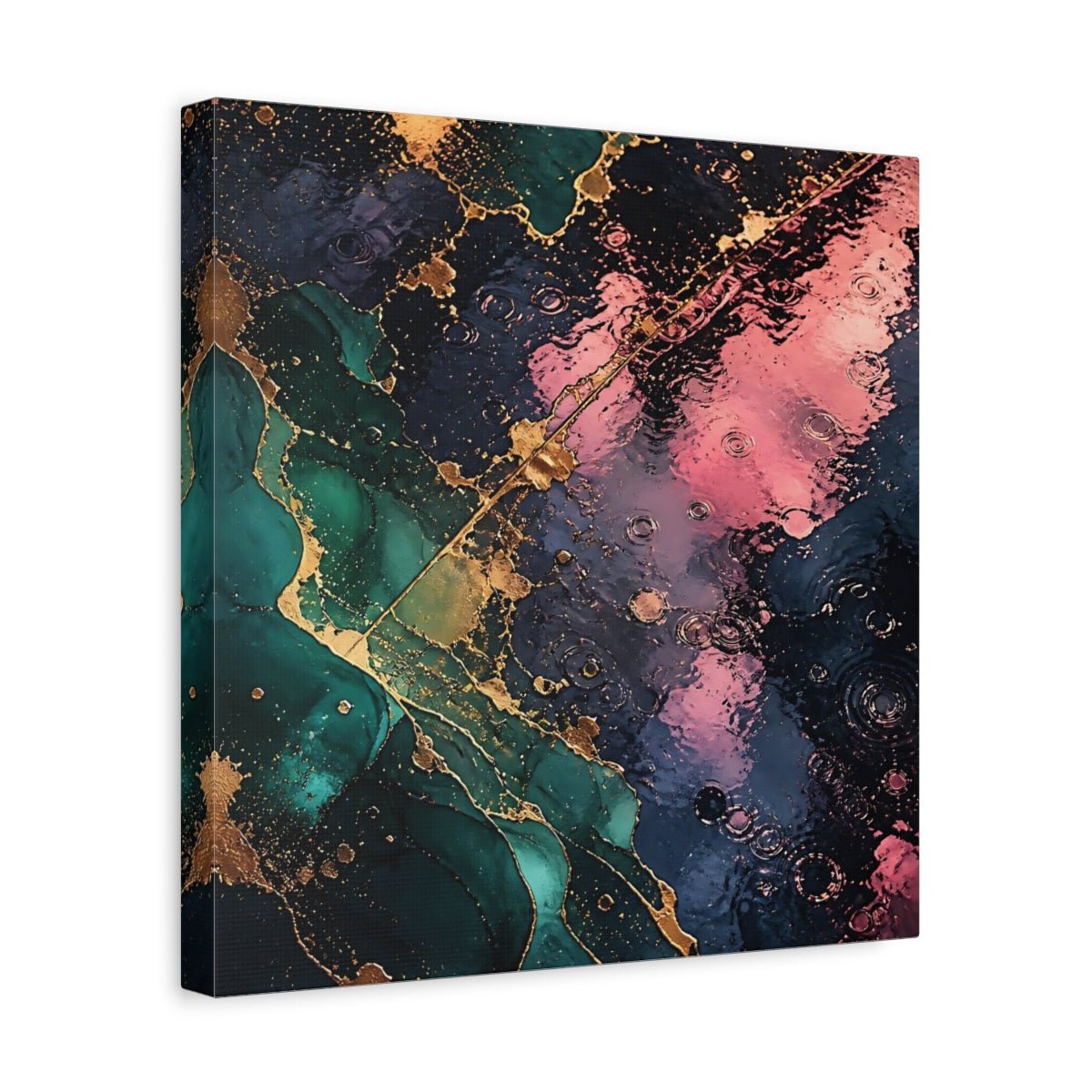Abstract Fluid Teal Pink Gold Canvas Print – Living Room, Above Console Table - YesArtYes