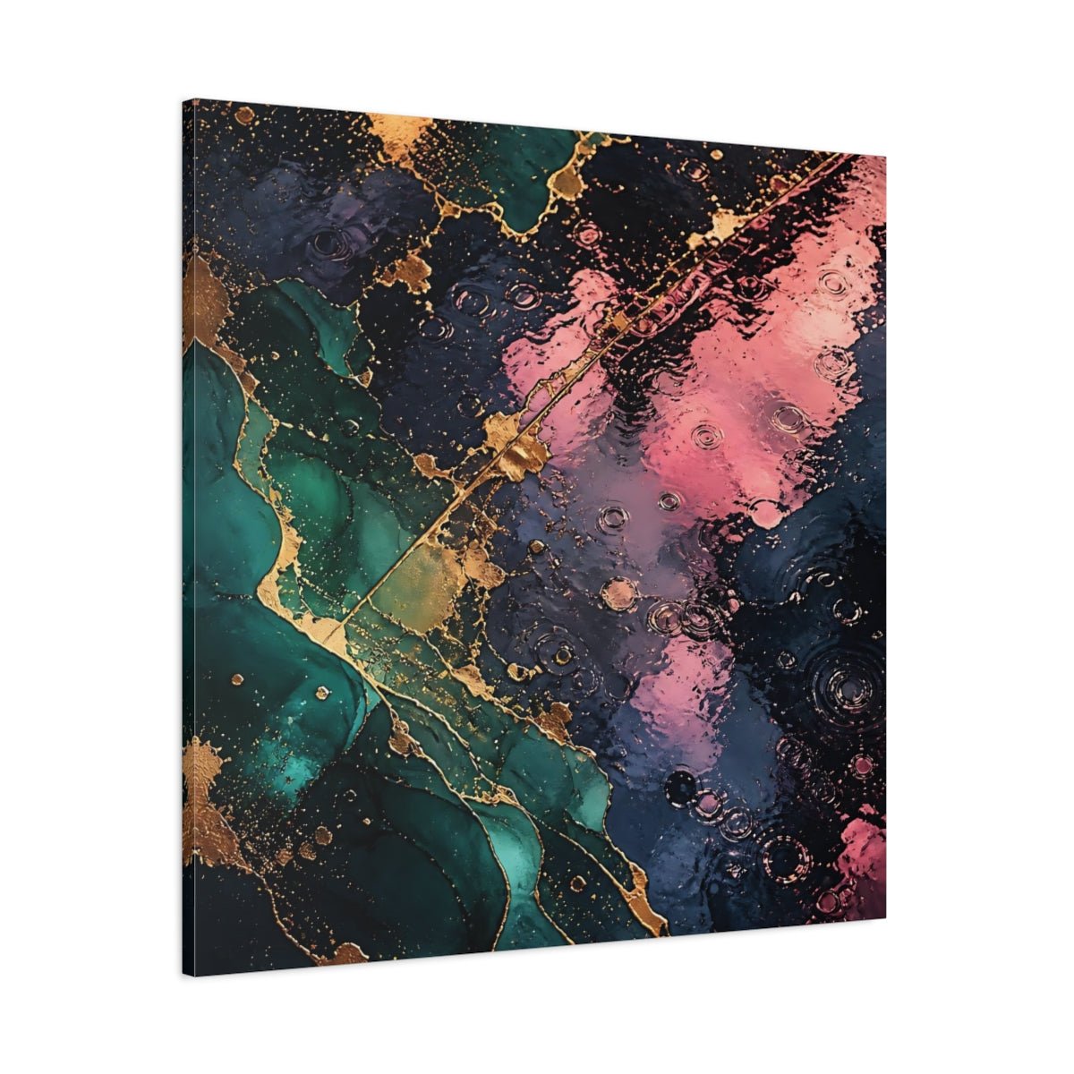 Abstract Fluid Teal Pink Gold Canvas Print – Living Room, Above Console Table - YesArtYes