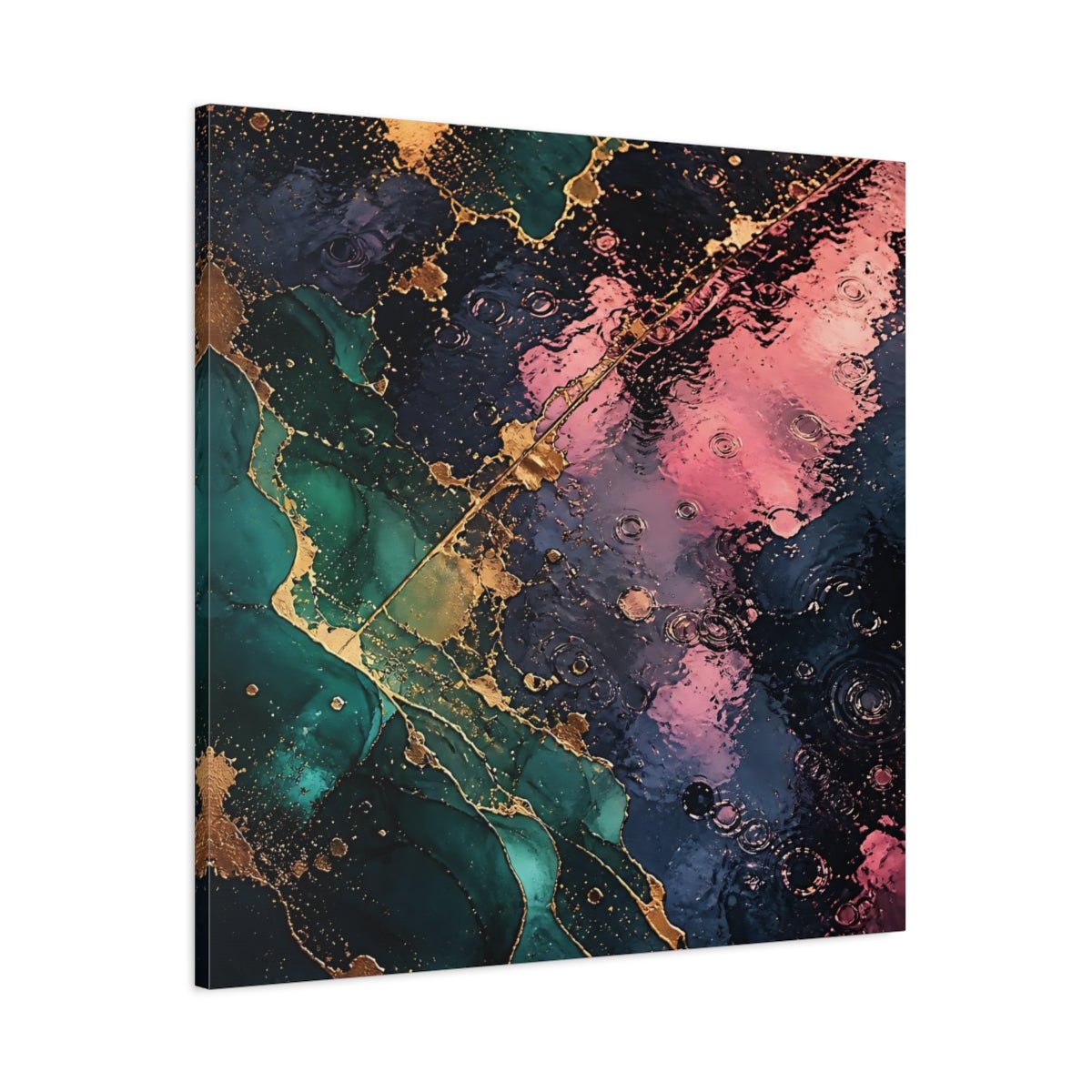 Abstract Fluid Teal Pink Gold Canvas Print – Living Room, Above Console Table - YesArtYes