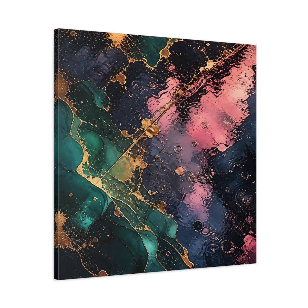 Abstract Fluid Teal Pink Gold Canvas Print – Living Room, Above Console Table - YesArtYes