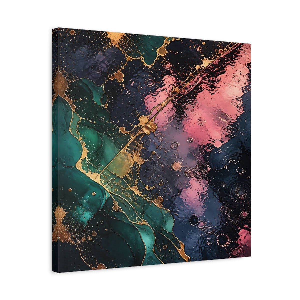 Abstract Fluid Teal Pink Gold Canvas Print – Living Room, Above Console Table - YesArtYes