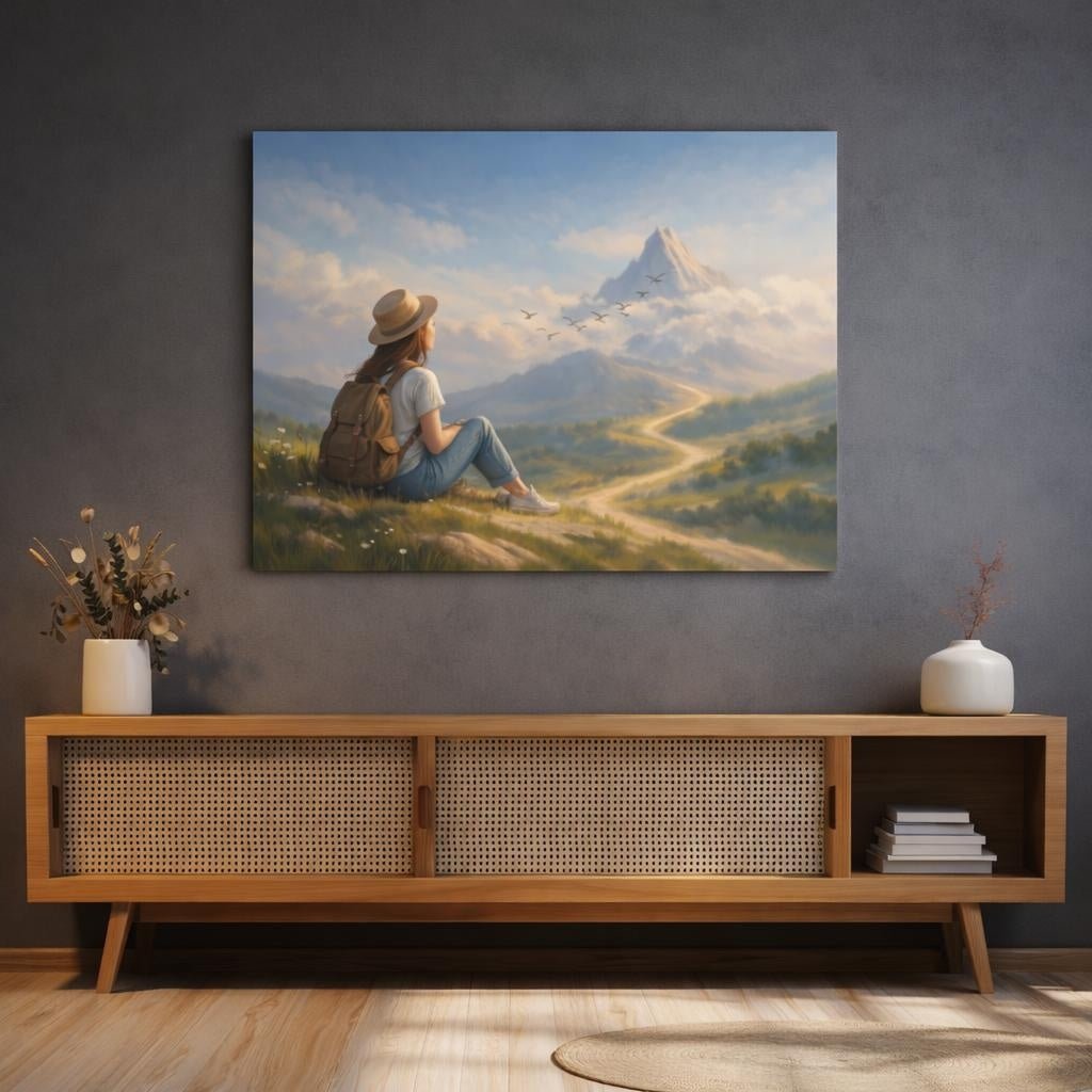 Abstract Follow Your Dreams Mountain View Nature - Canvas Wall Art Print - YesArtYes