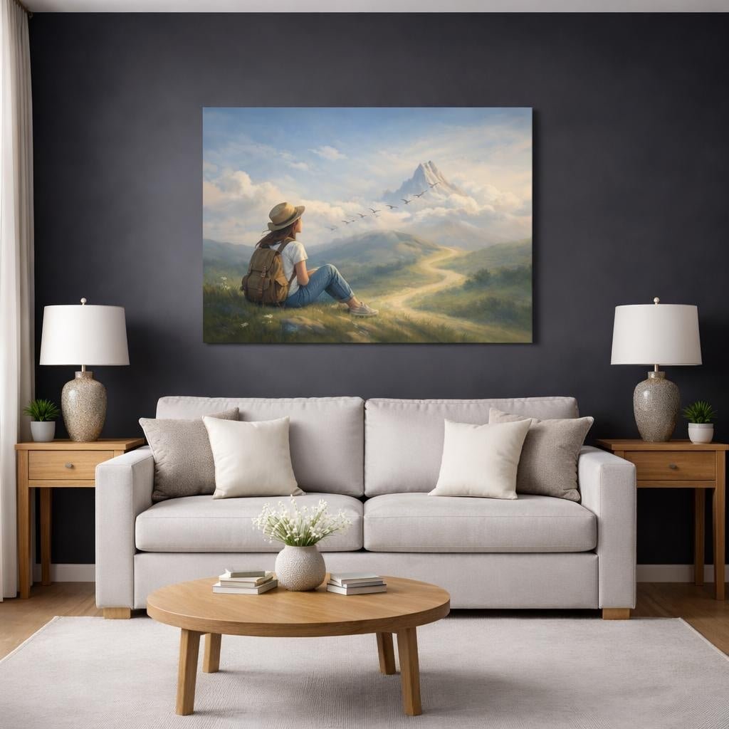 Abstract Follow Your Dreams Mountain View Nature - Canvas Wall Art Print - YesArtYes