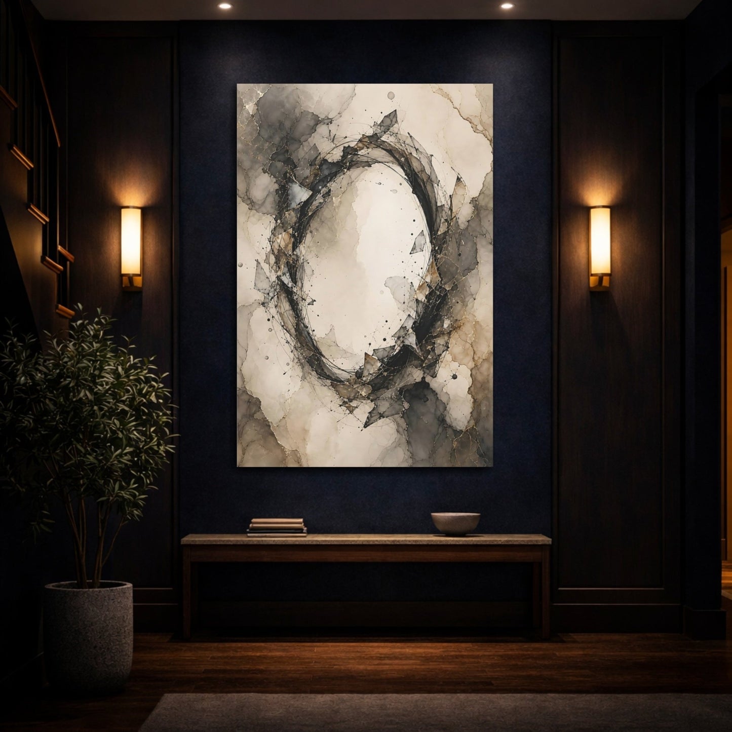 Abstract Form Black Gold Gray Canvas Print – Living Room, Above Sofa - YesArtYes