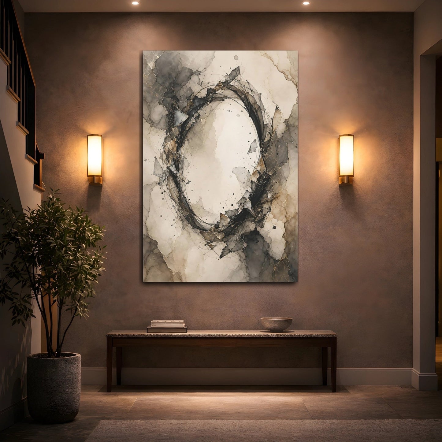 Abstract Form Black Gold Gray Canvas Print – Living Room, Above Sofa - YesArtYes
