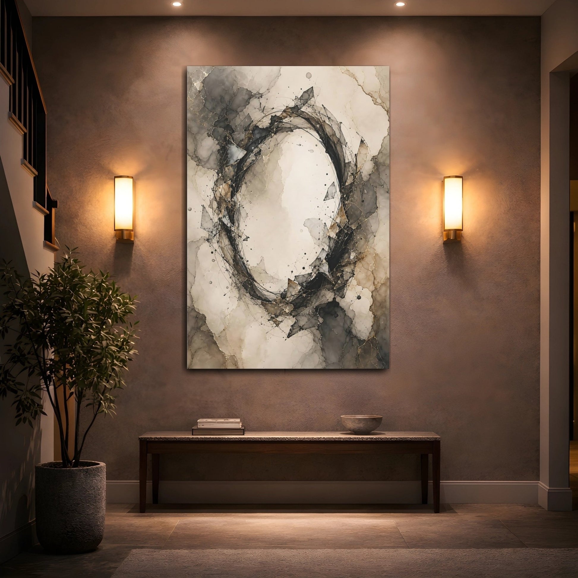 Abstract Form Black Gold Gray Canvas Print – Living Room, Above Sofa - YesArtYes
