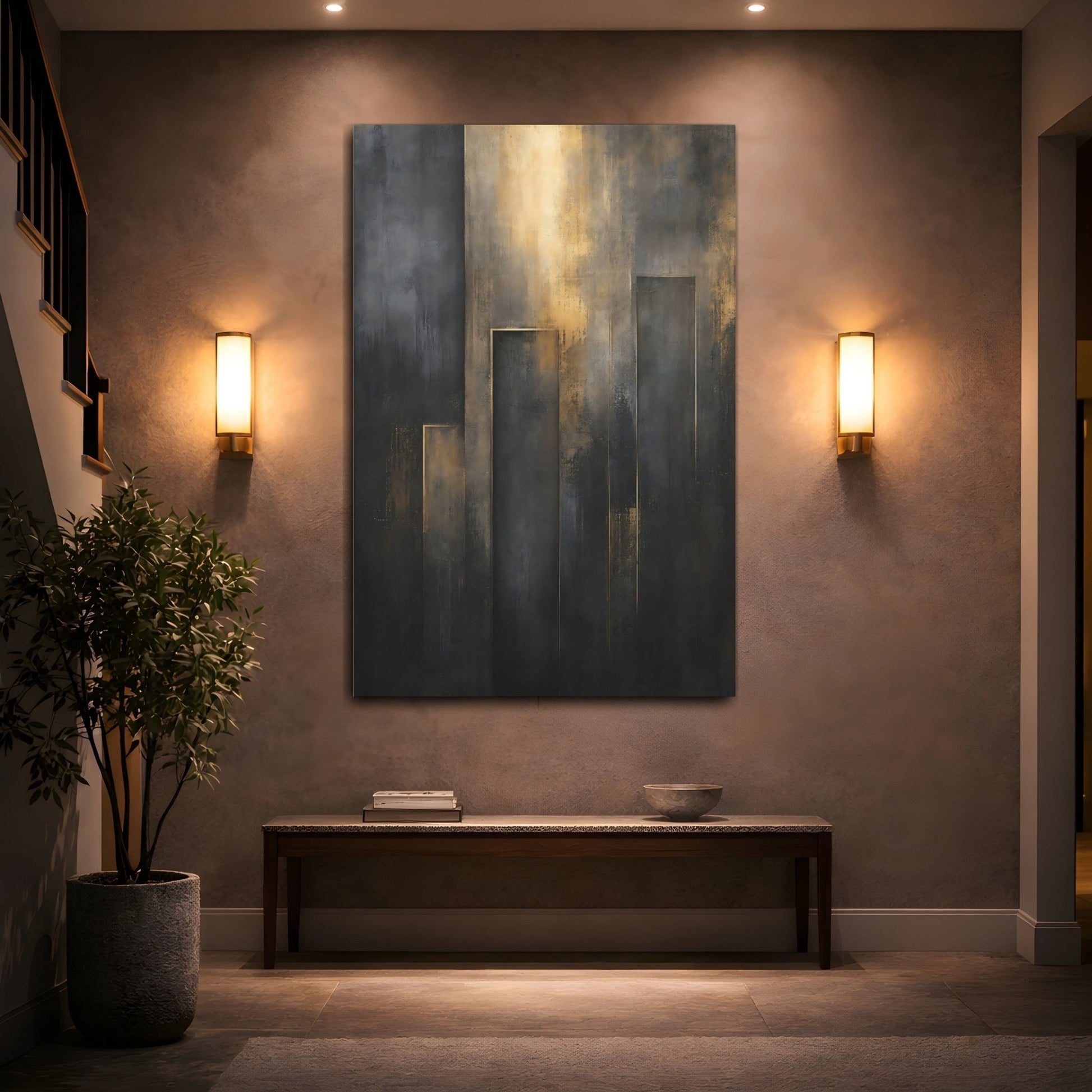 Abstract Forms Black And Gold Canvas Wall Art Print – Living Room Decor, Above Fireplace - YesArtYes