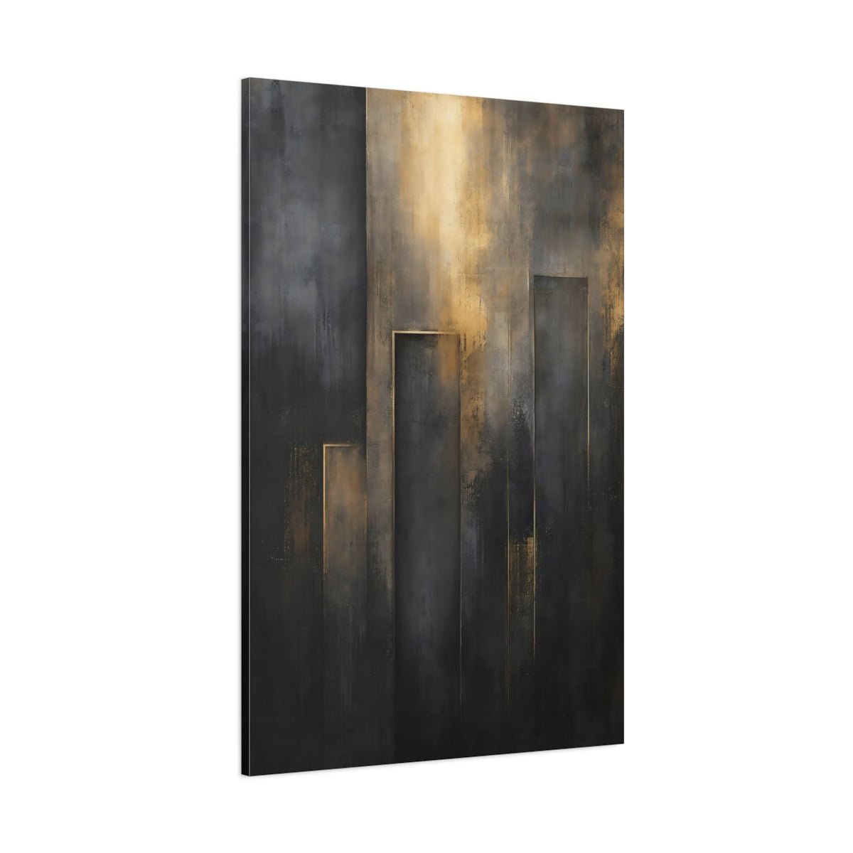 Abstract Forms Black And Gold Canvas Wall Art Print – Living Room Decor, Above Fireplace - YesArtYes