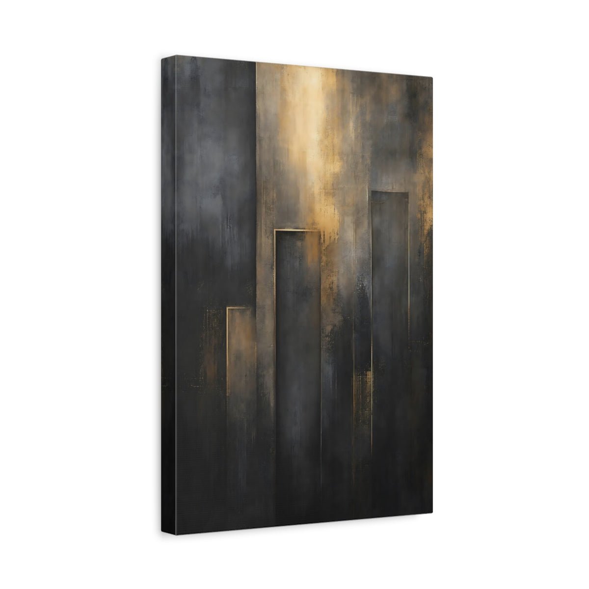 Abstract Forms Black And Gold Canvas Wall Art Print – Living Room Decor, Above Fireplace - YesArtYes