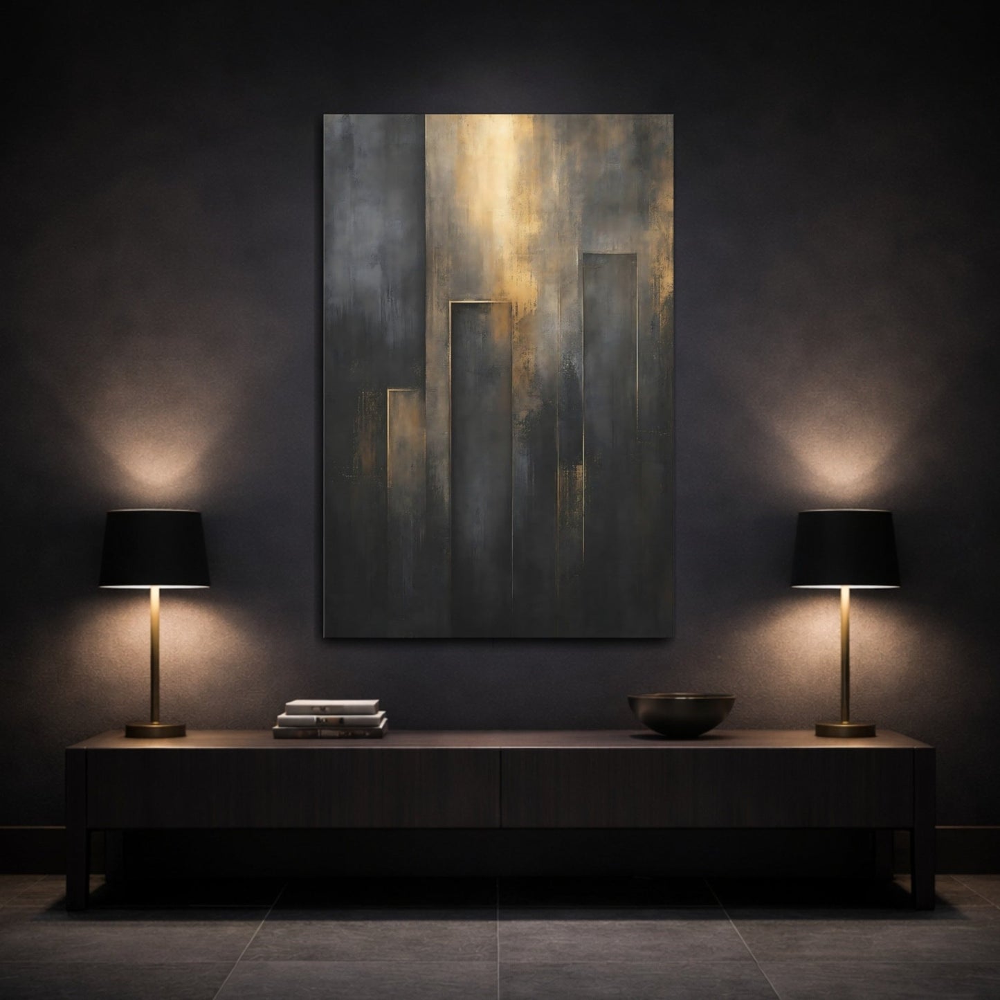 Abstract Forms Black And Gold Canvas Wall Art Print – Living Room Decor, Above Fireplace - YesArtYes