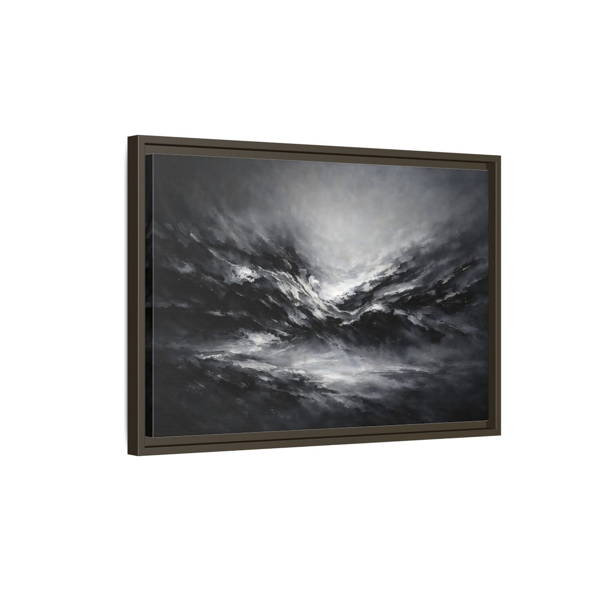 Side Mockup 2. Abstract Abstract Forms Black And White shown as stretched canvas wall art
