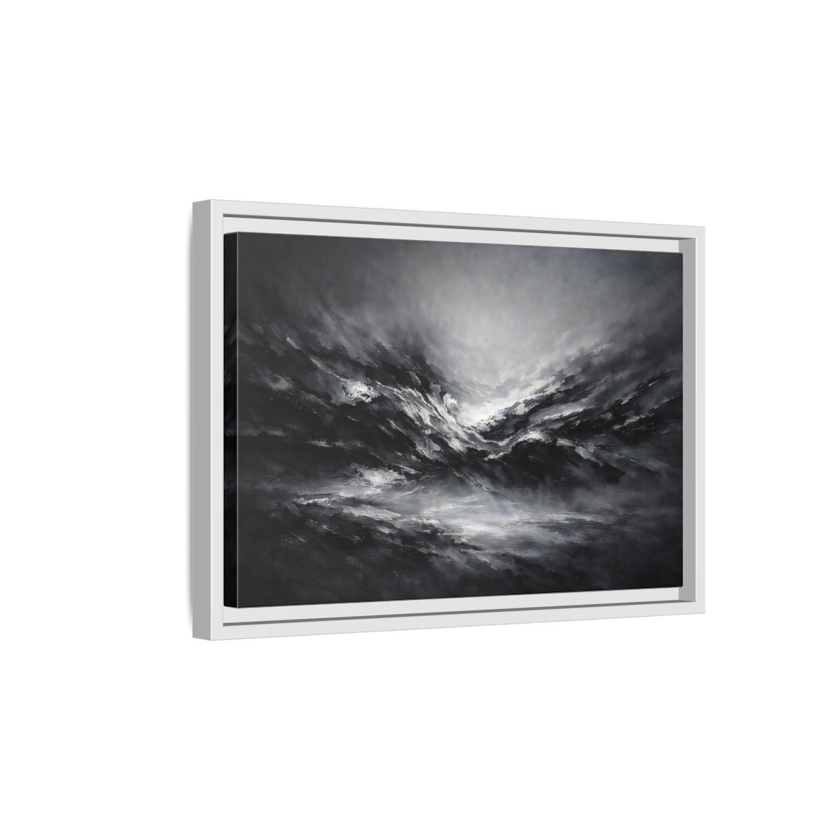 Side Mockup 4. Abstract Abstract Forms Black And White shown as stretched canvas wall art
