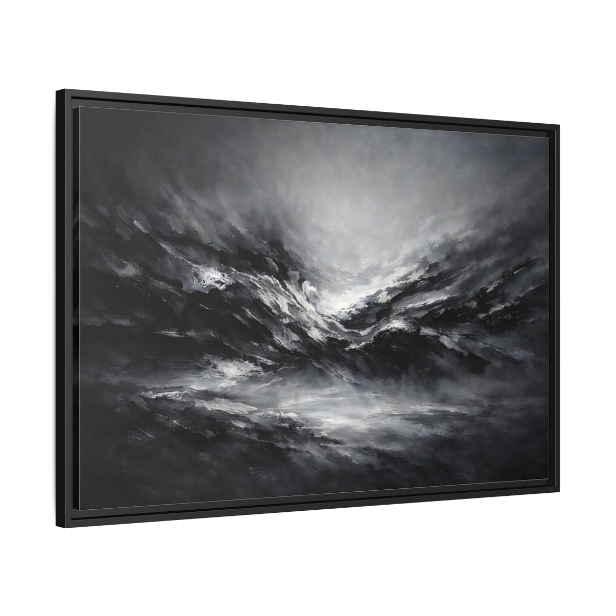 Side Mockup 13. Abstract Abstract Forms Black And White shown as stretched canvas wall art
