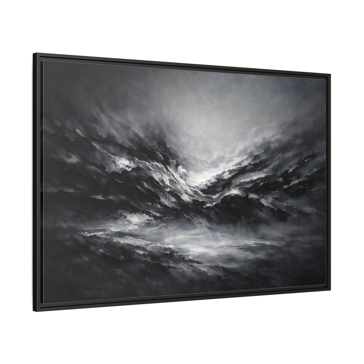 Side Mockup 12. Abstract Abstract Forms Black And White shown as stretched canvas wall art