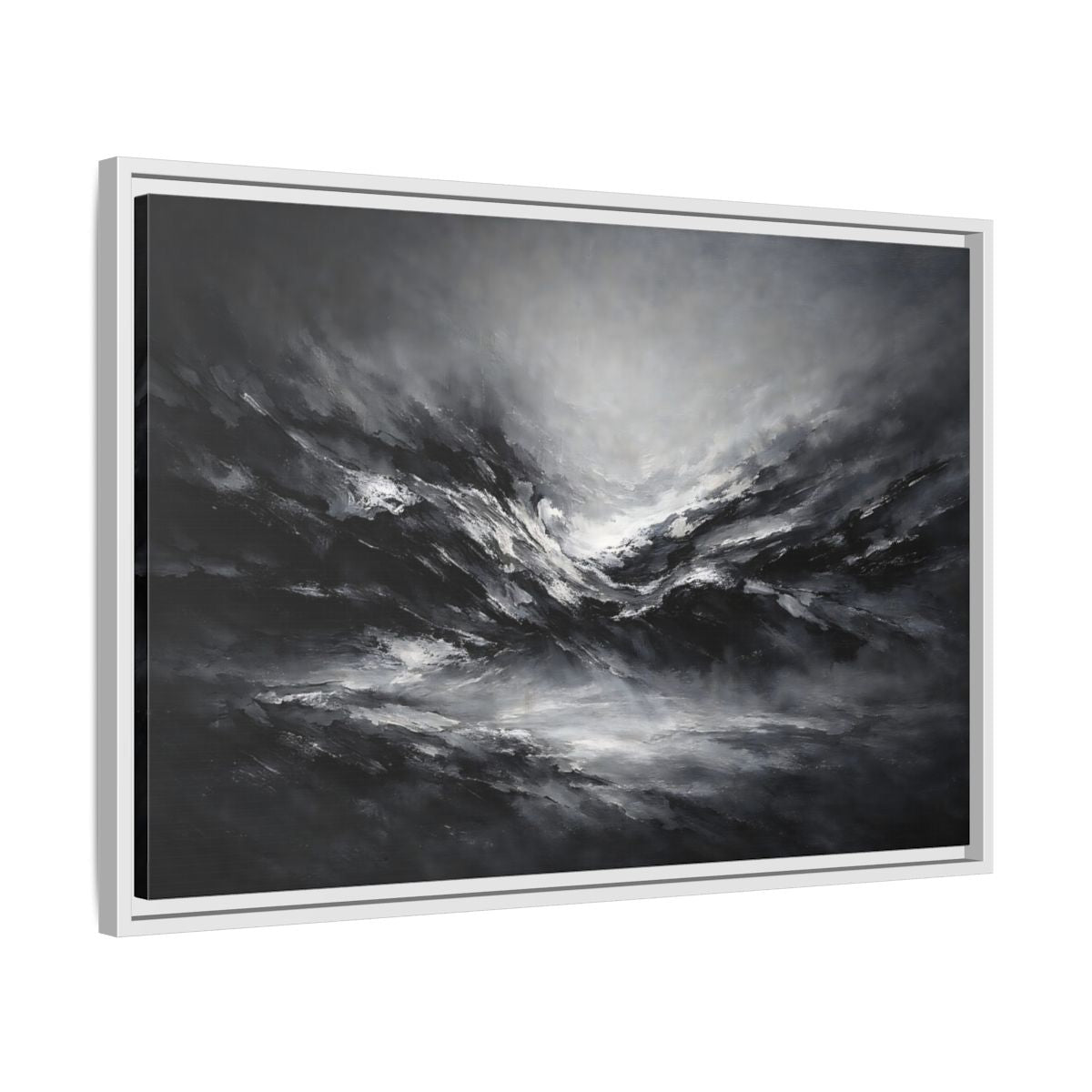 Side Mockup 10. Abstract Abstract Forms Black And White shown as stretched canvas wall art
