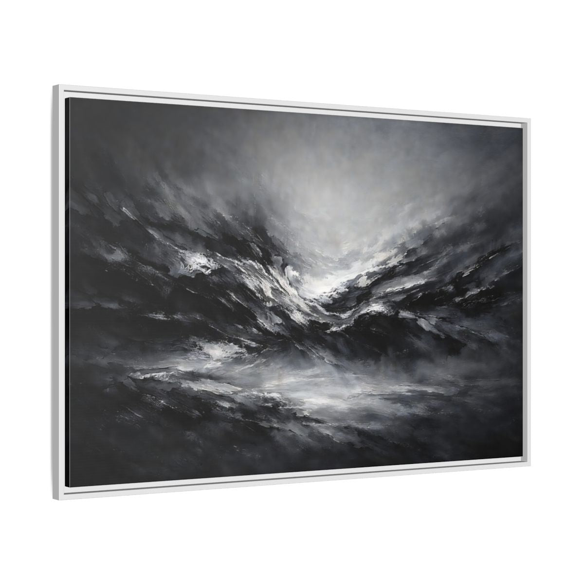 Side Mockup 7. Abstract Abstract Forms Black And White shown as stretched canvas wall art