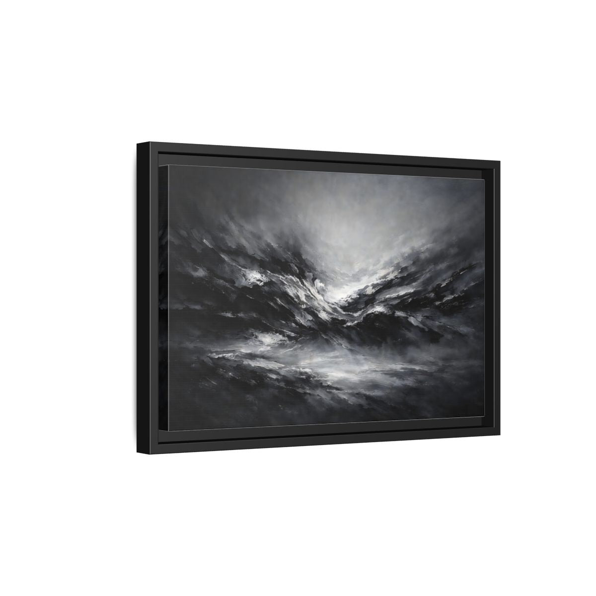 Side Mockup 6. Abstract Abstract Forms Black And White shown as stretched canvas wall art