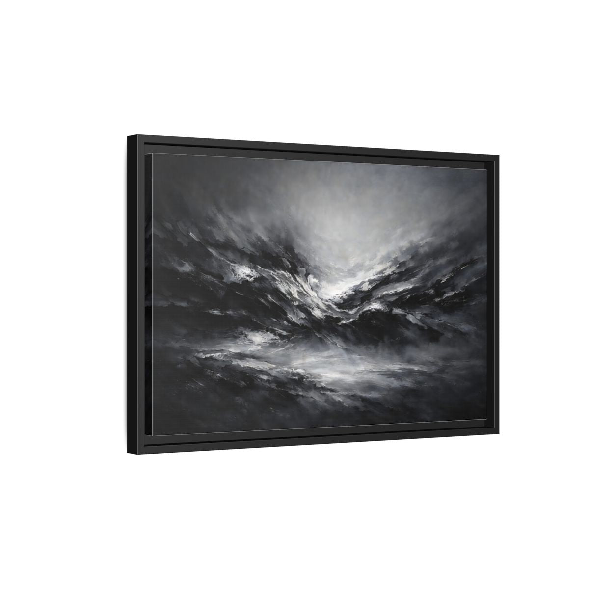 Side Mockup 3. Abstract Abstract Forms Black And White shown as stretched canvas wall art
