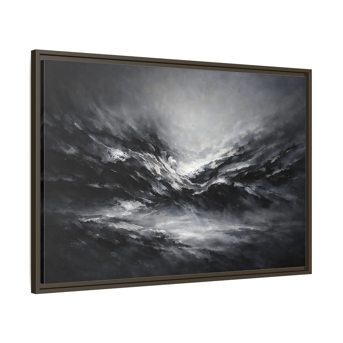 Side Mockup 9. Abstract Abstract Forms Black And White shown as stretched canvas wall art