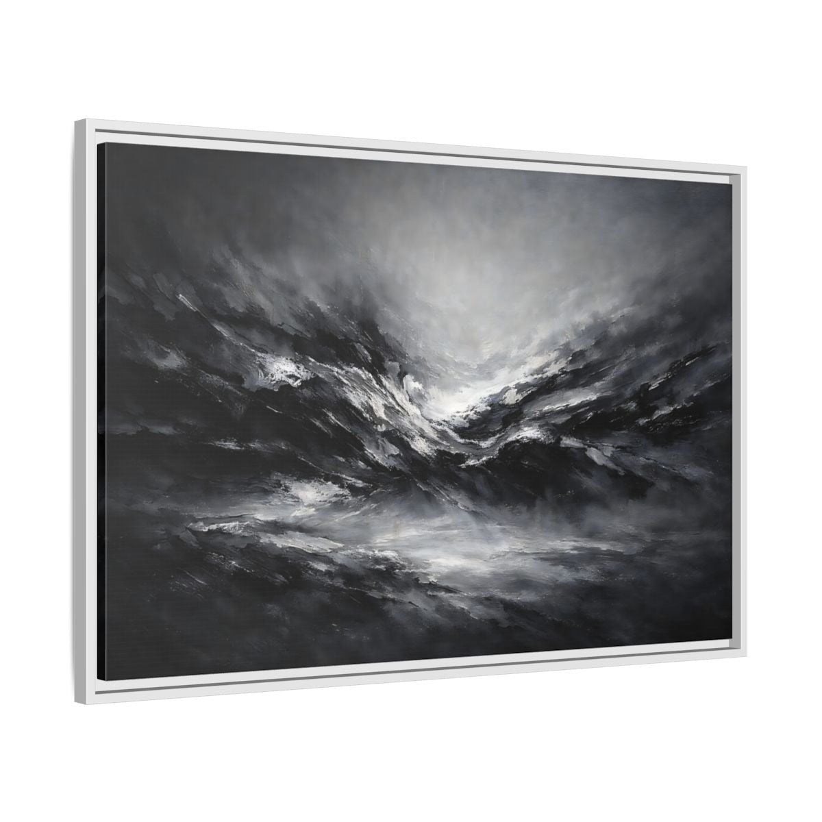 Side Mockup 8. Abstract Abstract Forms Black And White shown as stretched canvas wall art
