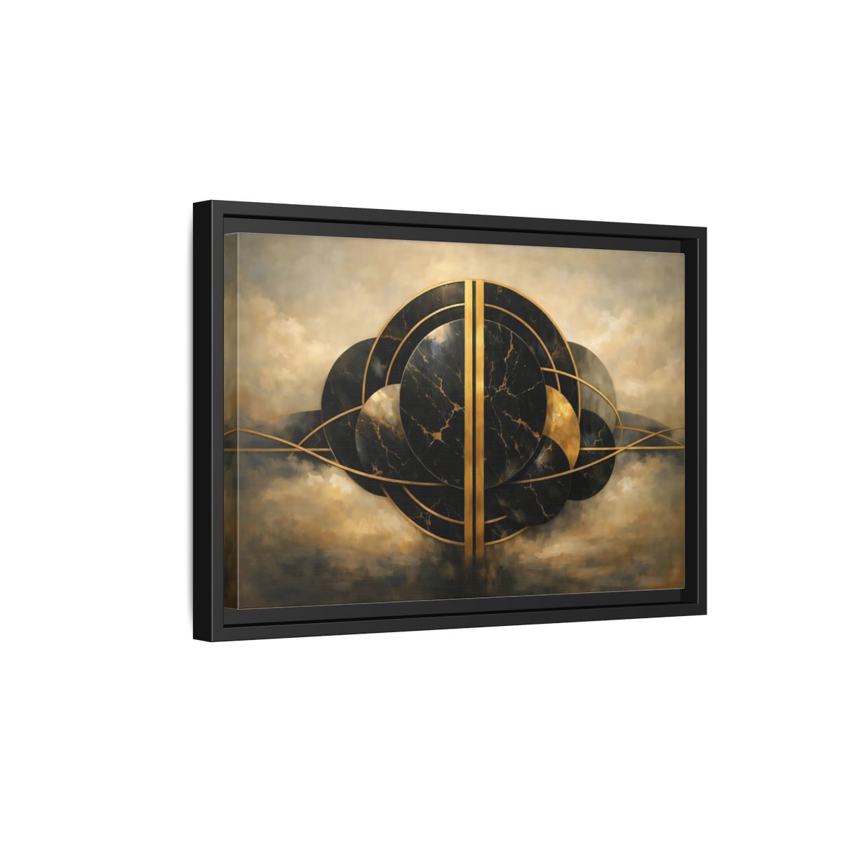 Side Mockup 6. Abstract Abstract Forms Black Gold Abstract shown as stretched canvas wall art