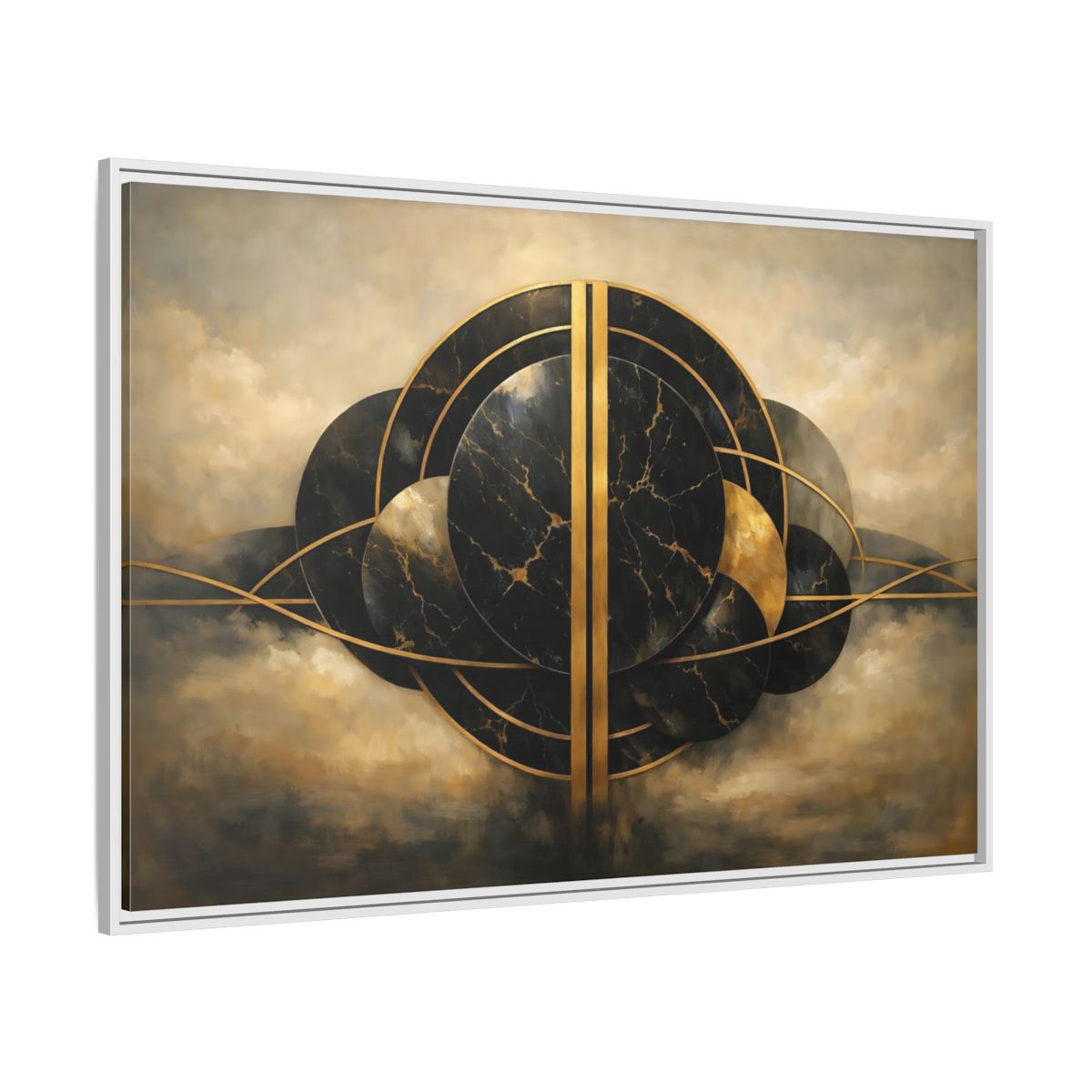 Side Mockup 7. Abstract Abstract Forms Black Gold Abstract shown as stretched canvas wall art