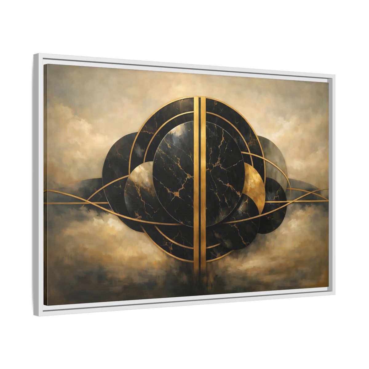 Side Mockup 8. Abstract Abstract Forms Black Gold Abstract shown as stretched canvas wall art