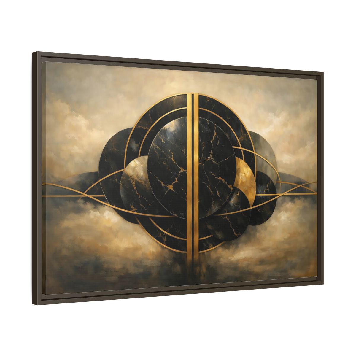 Side Mockup 9. Abstract Abstract Forms Black Gold Abstract shown as stretched canvas wall art