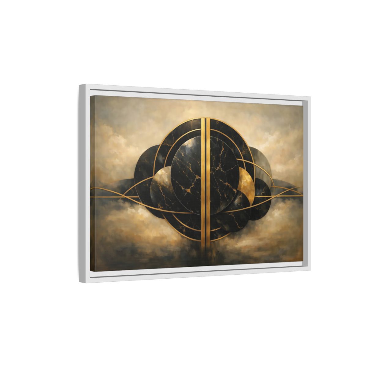Side Mockup 1. Abstract Abstract Forms Black Gold Abstract shown as stretched canvas wall art