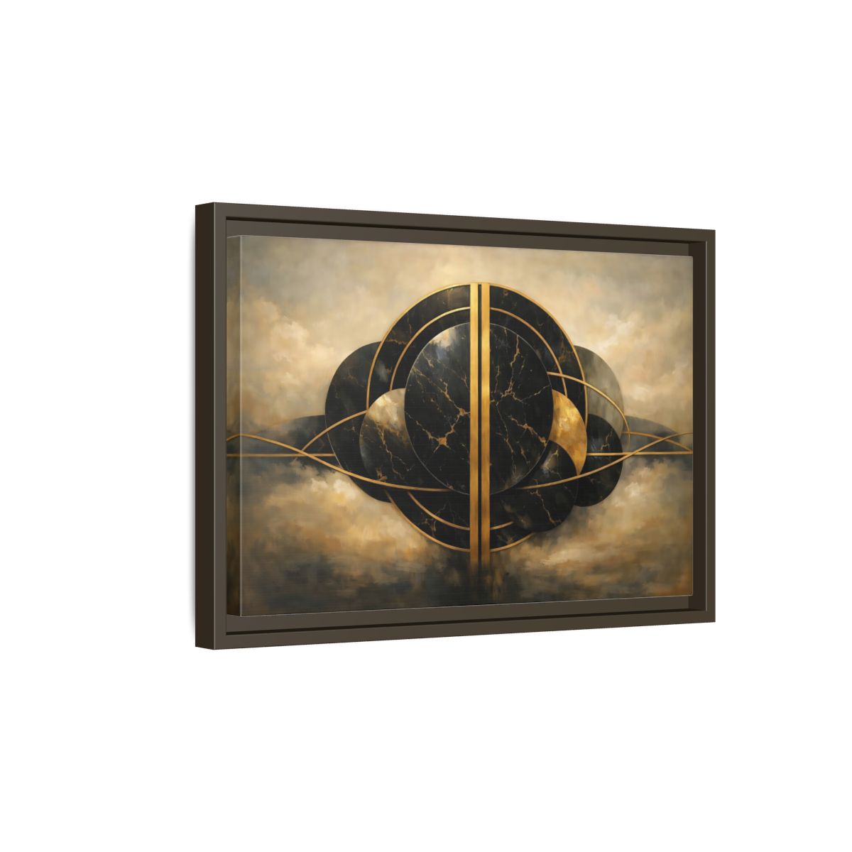 Side Mockup 5. Abstract Abstract Forms Black Gold Abstract shown as stretched canvas wall art