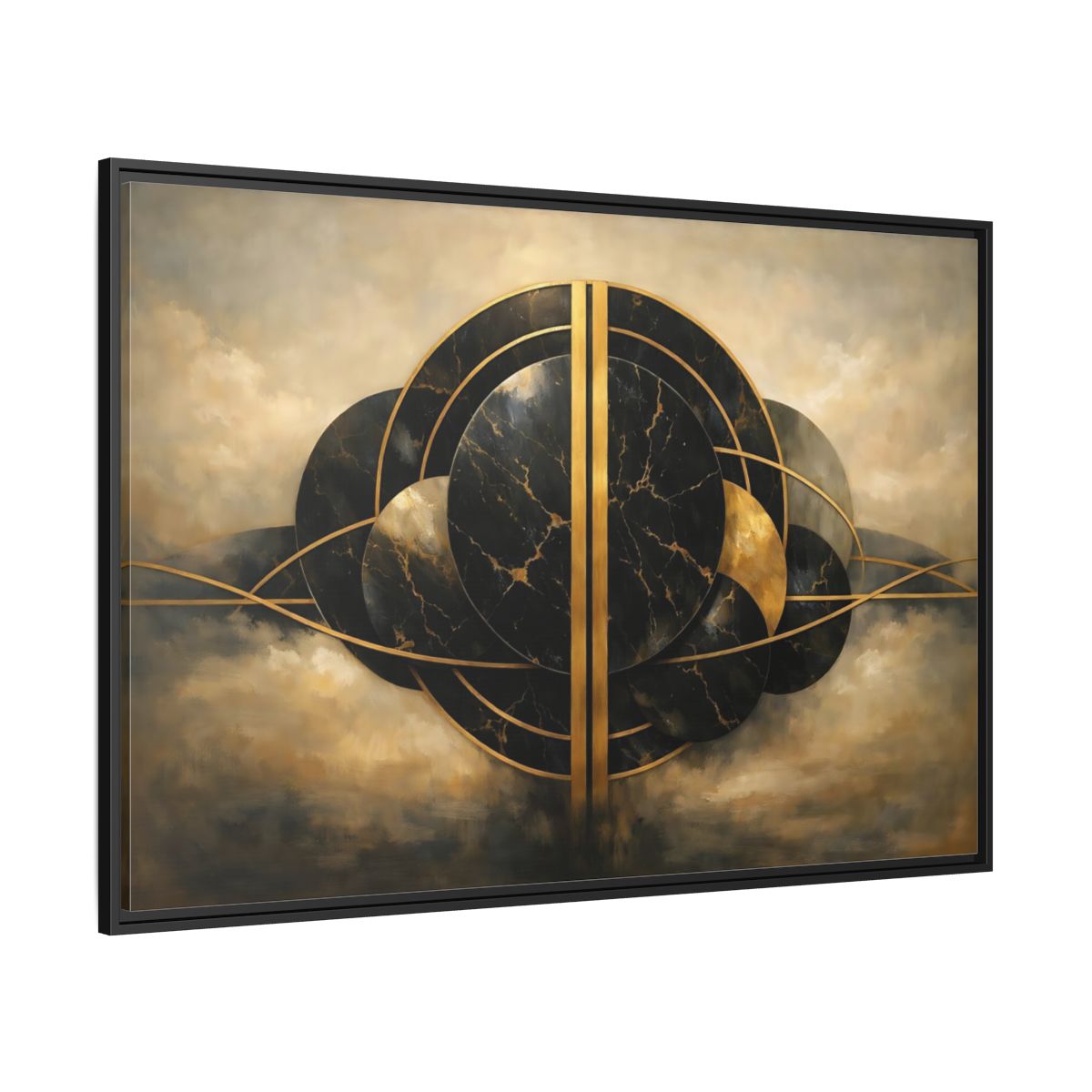 Side Mockup 12. Abstract Abstract Forms Black Gold Abstract shown as stretched canvas wall art